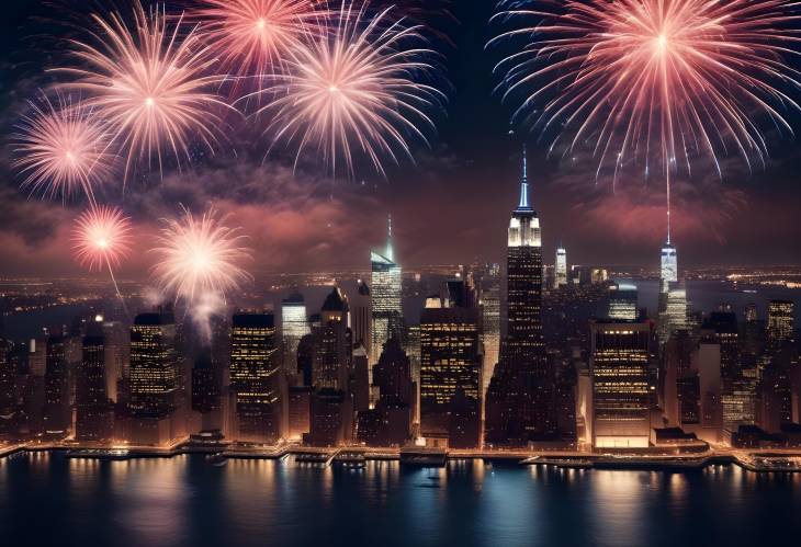 New York City Lights Up with 4th of July Fireworks Nighttime View