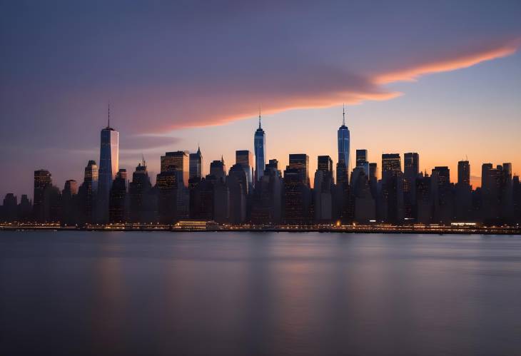 New York Skyline at Dusk Last Rays of Sunshine Illuminating the City