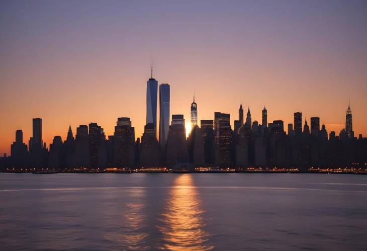 New York Skyline at Sunset Last Light of Day on the City