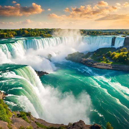 Niagara Falls Beauty Unveiled Clear Day Views of Canadas Iconic Waterfall and Vibrant Blue Sky