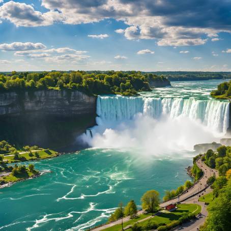 Niagara Falls in Full Splendor Clear Day Views of Canadas Majestic Waterfall and Blue Skies