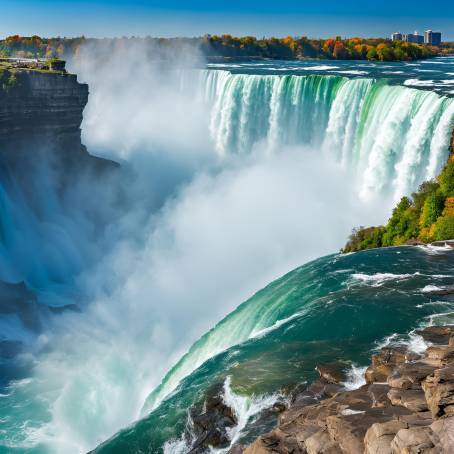 Niagara Falls on a Clear Day Canadas Iconic Waterfall in All Its Glory Under Bright Blue Skies