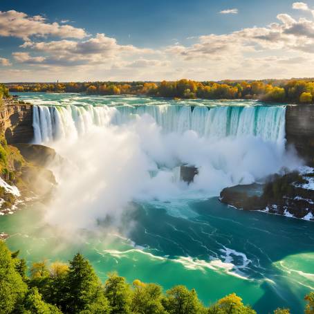 Niagara Falls on a Sunny Day Captivating Views of Canadas Iconic Waterfall Against Clear Blue Sky