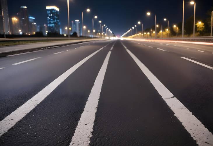 Night City Roadway Asphalt Leading Towards Urban Lights and Scenery