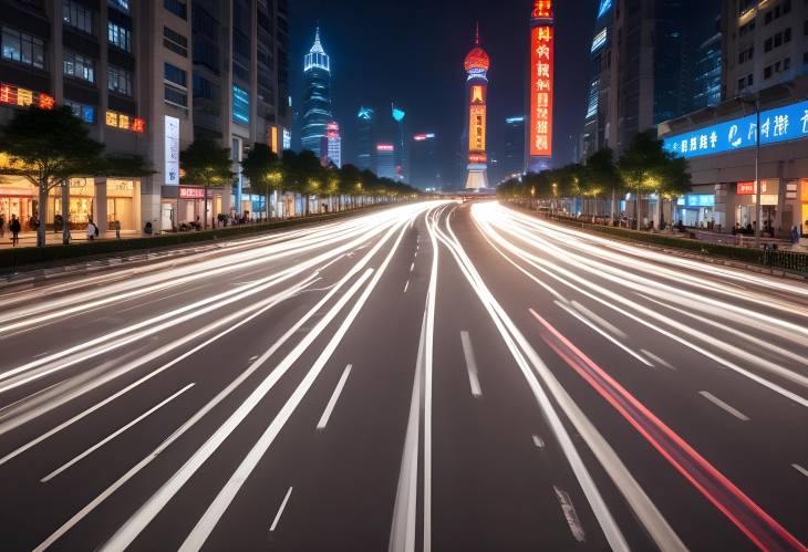 Night Lights of Shanghai Beautiful Light Trails and Cityscape Photography