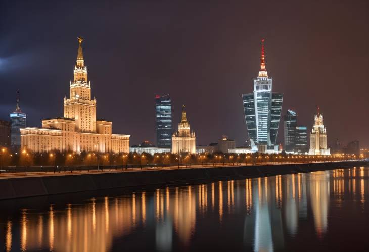 Night View of GES2 Cultural Center in Moscow  November 5, 2021, Illuminated Urban Landscape