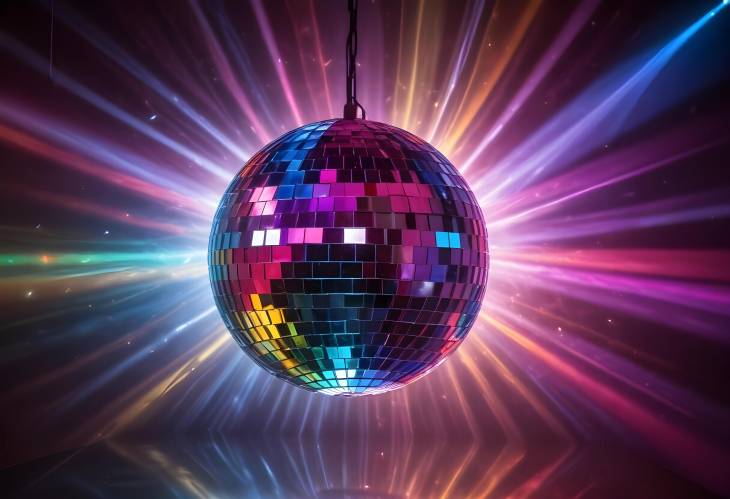 Nightclub Disco Ball Shining with Colorful Lights  Dance Floor and Party Ambiance