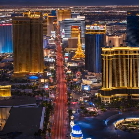 Nighttime Las Vegas Strip Panorama Hotels and Casinos of Nevada