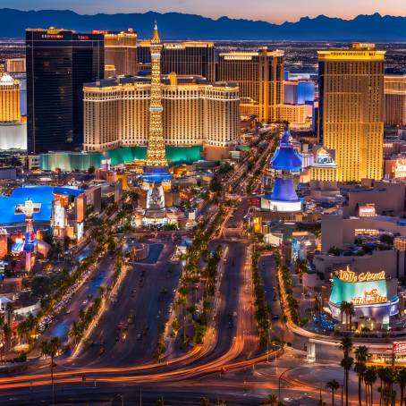 Nighttime Panoramic of Las Vegas Strip with Casinos and Hotels