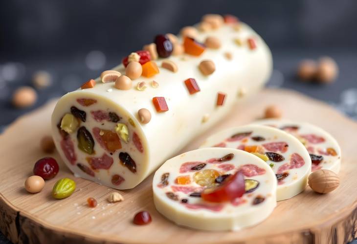 No Bake Gourmet White Chocolate Salami with Dried Fruit and Pistachio  A Holiday Dessert Delight