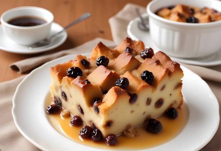 Nostalgic Bread Pudding Sweet and Spicy Dessert with Raisins and Stale Bread,