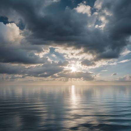 Ocean Calmness with Gentle Cloud Cover and Clear Weather