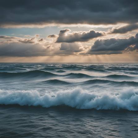 Ocean Tranquility with Calm Weather and Light, Drifting Clouds