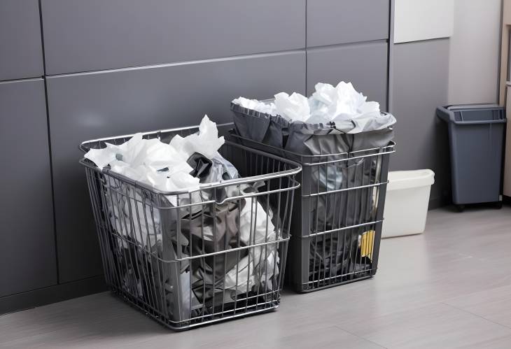 Office Waste Overflow Garbage Beside Metal Basket