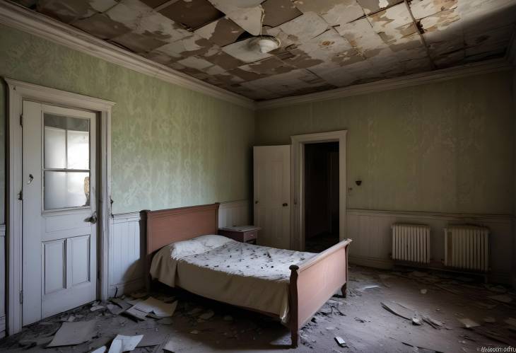 Old Abandoned Room in a Decaying House Eerie Atmosphere and Forgotten Memories in a Dilapidated