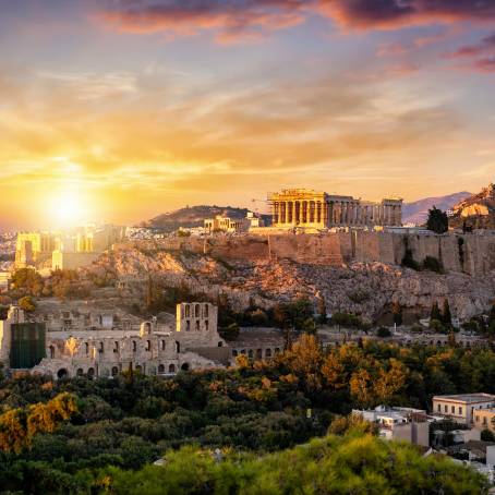 Old Town Athens and Parthenon at Sunset Panoramic View