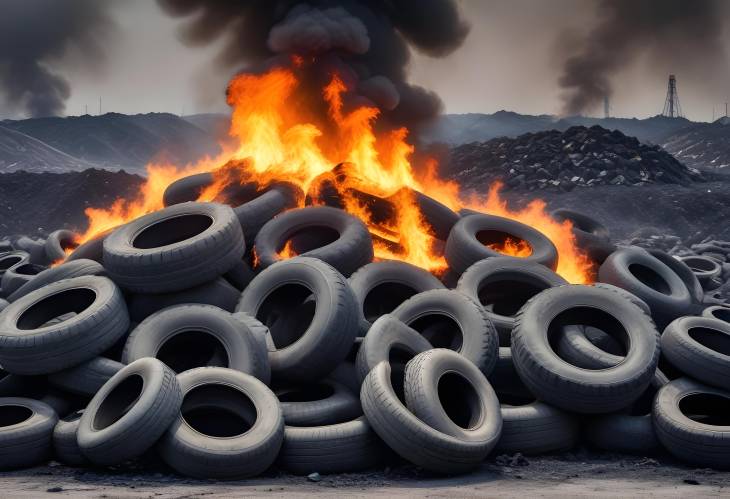 Old Tyres in Landfill for Waste Recycling, Reuse of Rubber Tyres, Disposal of Worn Wheels, Tyre Burn