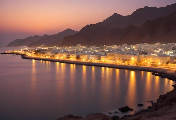 Omans Muttrah District Coastline at Sunset, Muscat