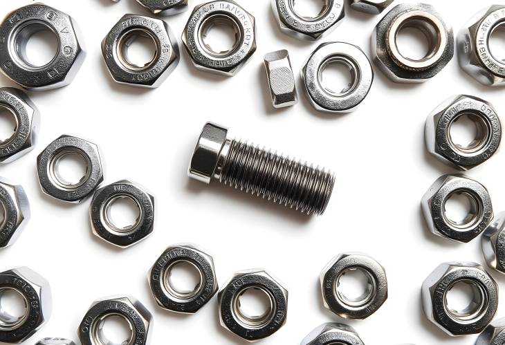 One Metal Screw and Nuts on White Background Perfect for Mechanical Uses