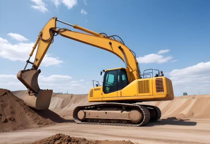 Open Pit Earthmoving Yellow Excavator Leading Construction Site Operations