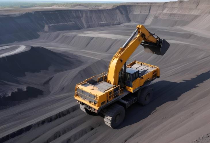 Opencast Coal Mining Excavator Loading Coal into Haul Truck in Quarry