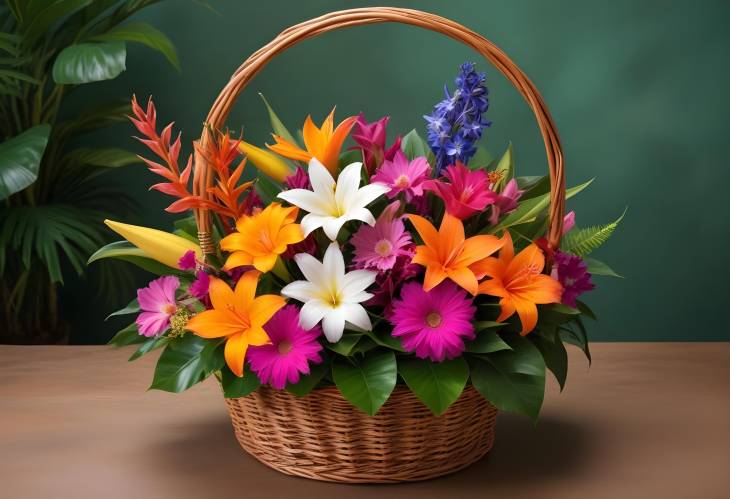 Opulent Basket of Exotic Flowers A Tropical Garden Treasure