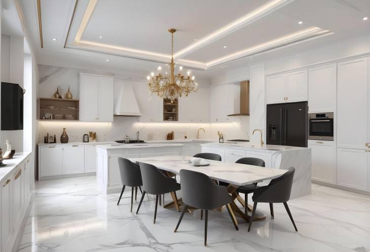 Opulent Modern Home Featuring White Marble Kitchen Elegant Dining and Living Areas in Luxury Setting