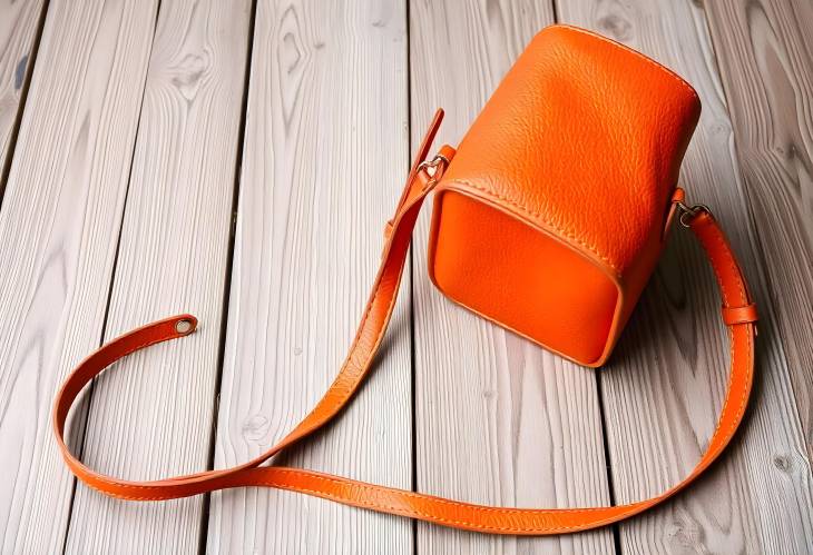 Orange Crossbody Bag for Women Set Against a Wooden Background A Touch of Modern Elegance