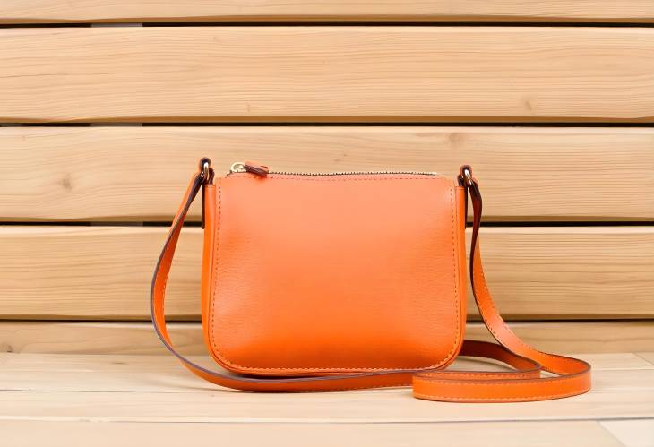 Orange Crossbody Bag on Wooden Background Elegant Women Accessory for Modern Style