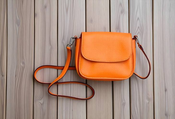 Orange Crossbody Bag on Wooden Background Perfect Accessory for Modern Women