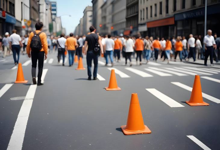 Orange Traffic Cone on Roadway Close Up with Clear Space for Custom Copy or Design Elements