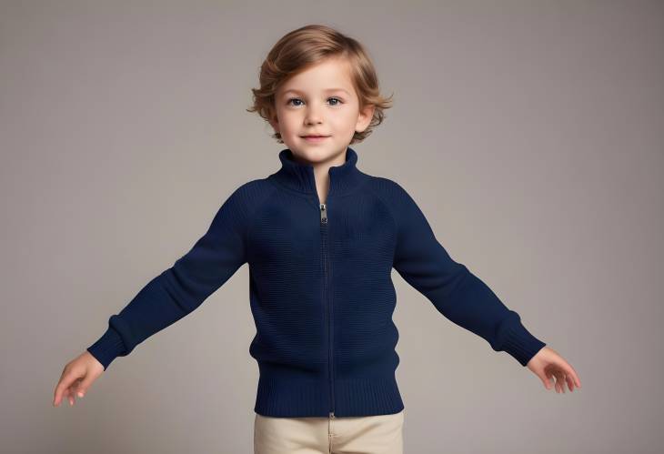 Organic Cotton Navy Full Zip Rib Knit Sweater Jumper for Children on White Background