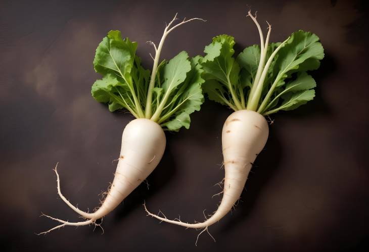 Organic Fresh Horseradish Roots Isolated on White Two Roots for Cooking and Health Benefits