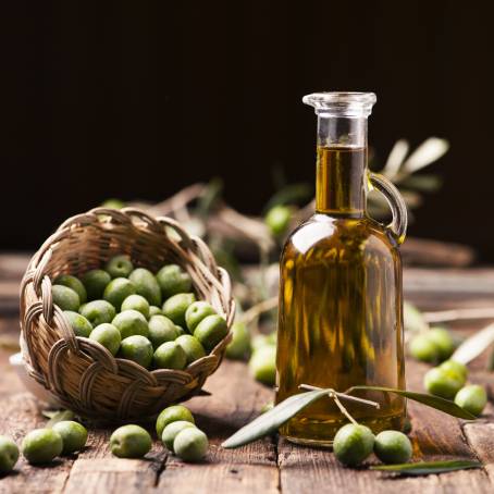 Overhead View of Olive Oil on White Background Culinary Quality