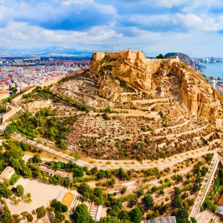 Panorama of Santa Barbara Castle and Alicante from Above Aerial Perspective