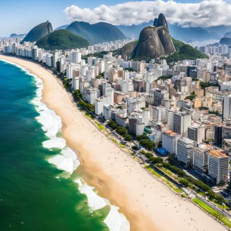 Panoramic Aerial Shot of Copacabana and Ipanema Beaches, Rio de Janeiro, Brazil