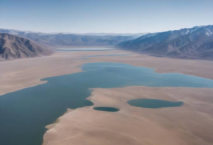 Panoramic Aerial View of Lake Crowley with California Mountain Backdrop