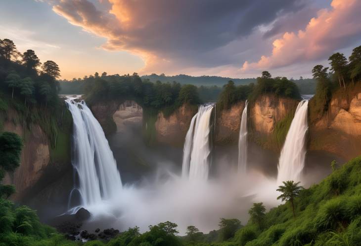 Panoramic Basaseachic Waterfall Monumental Falls with Pine Forest and Sunset Clouds