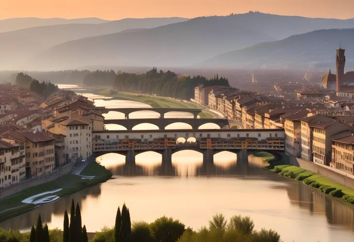 Panoramic Beauty of Florence Ponte Vecchio Over Arno River in View