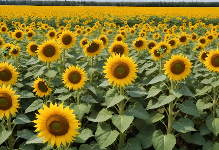 Panoramic Shot of Sunflower Field with CloseUp of Ripe Seeds for Sunflower Oil