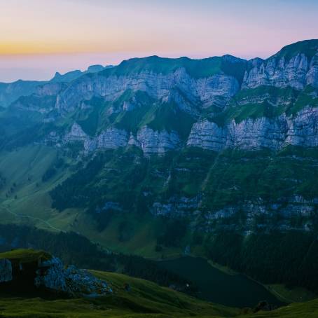 Panoramic Sunset from Sntis Over Foggy Alps