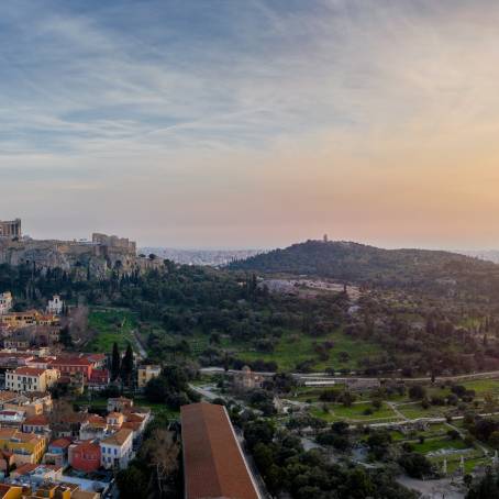 Panoramic Sunset Scene of Athens with Parthenon and Old Town