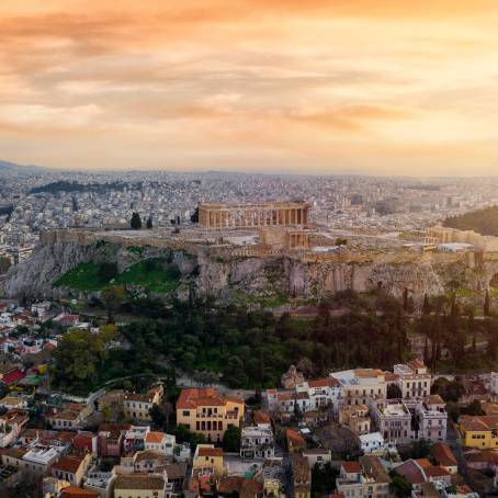 Panoramic View of Athens and Parthenon Temple at Sunset