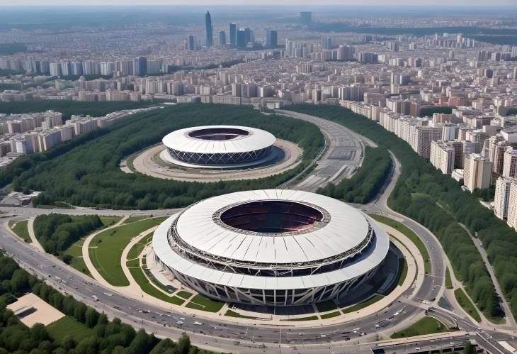 Panoramic View of Moscow with Luzhniki Olympic Complex Sports Arena, Russia  May 26, 2018