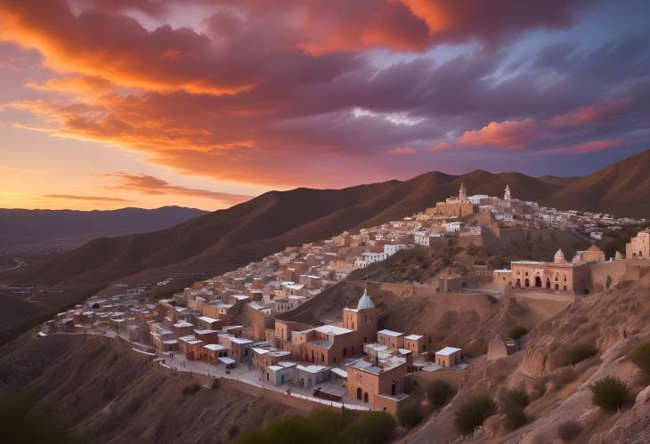 Panoramic View of Real de Catorce at Sunset Historic Mining Town in San Luis Potosi