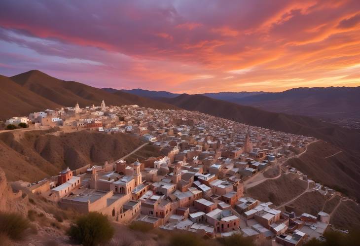 Panoramic View of Real de Catorce, San Luis Potosi Historic Mining Town with Sunset Sky