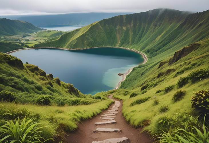 Panoramic Views of Mountain Trails and Lakes in Ponta Delgada, Azores