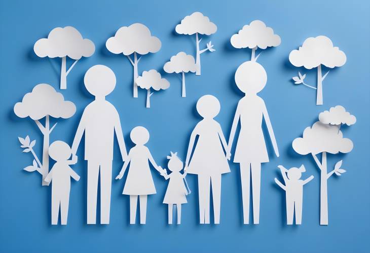 Paper Family Figures on Blue Background Symbolizing Unity and Togetherness