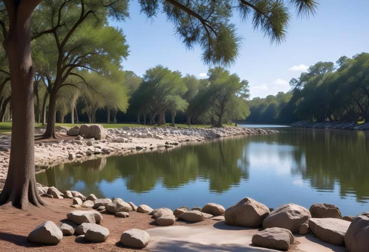 Part of Cranes Roost Parks Lake Area with Rocks and Trees in Altamonte Springs