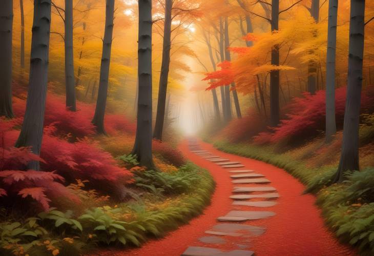 Peaceful Autumn Walk Fiery Fall Colors Along Enchanting Forest Path